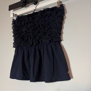 Hollister Ruffled Tube Top Y2K Size Medium Navy Blue Strapless